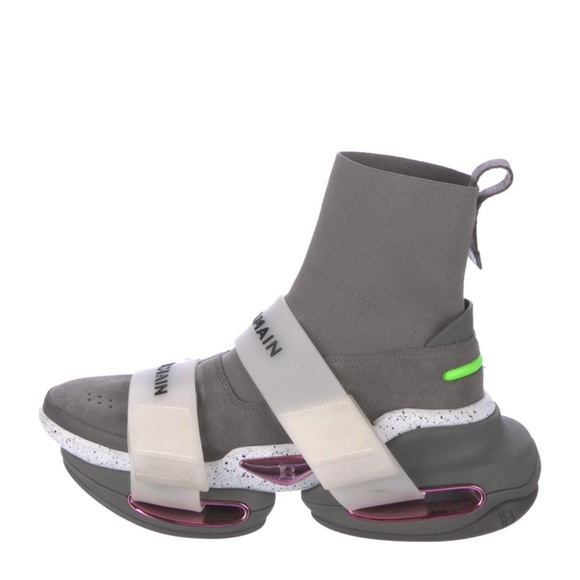 Balmain Gray and Pink High-Top Sneakers - Picture 5 of 10